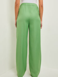 Front Zip Straight Leg Pants - Pleated Woven, Verdant Clover | Misook