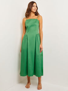 Maxi Fit & Flare Dress - Spaghetti Strap Cotton, Verdant Clover | Misook