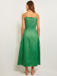 Maxi Fit & Flare Dress - Spaghetti Strap Cotton, Verdant Clover | Misook