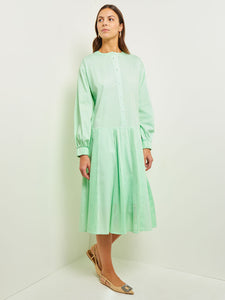 Midi Drop Waist Dress - Pointelle Stripe Mixed Media, Paradise Green | Misook