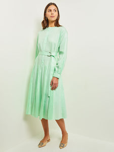 Midi Drop Waist Dress - Pointelle Stripe Mixed Media, Paradise Green | Misook