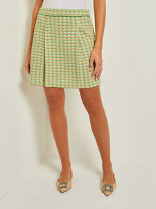 Mini A-Line Skirt - Pleat Detail Soft Tweed Knit, Verdant Clover/Paradise Green/Pale Gold/Charmeuse/Peach Blossom | Misook