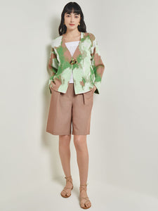 Crossover Jacket - Bell Sleeve Recycled Jacquard Knit, Verdant Clover/Paradise Green/Charmeuse/White | Misook