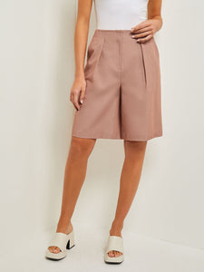 Knee Length Bermuda Shorts - Pleated Woven, Charmeuse | Misook