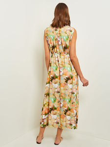 Maxi Shift Dress - Pleated Watercolor Woven, Verdant Clover/Paradise Green/Pale Gold/Charmeuse/Peach Blossom/White | Meison Studio Presents Misook