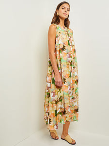 Maxi Shift Dress - Pleated Watercolor Woven, Verdant Clover/Paradise Green/Pale Gold/Charmeuse/Peach Blossom/White | Misook