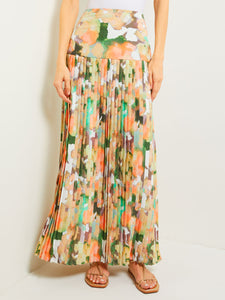 Maxi Drop Waist Skirt - Pleated Watercolor Woven, Verdant Clover/Paradise Green/Pale Gold/Charmeuse/Peach Blossom/White | Misook