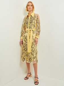 Midi Shirt Dress - Applique Lined Sheer Woven, Pale Gold/Black | Misook