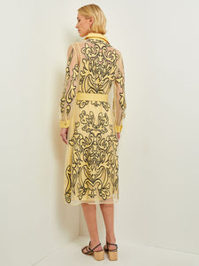 Midi Shirt Dress - Applique Lined Sheer Woven, Pale Gold/Black | Misook