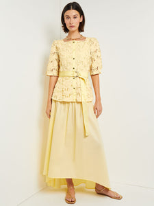 Belted Button Front Blouse - Floral Applique Woven, Pale Gold | Meison Studio Presents Misook