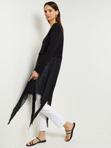 V-Neck Jacket - Removable Fringe Knit, Black | Misook