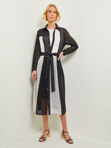 Tailored Longline Jacket - Colorblock Lace Woven, Black/White | Misook