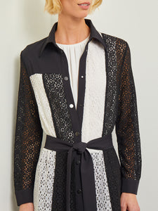 Tailored Longline Jacket - Colorblock Lace Woven, Black/White | Misook