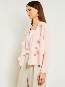 Heritage Double Breasted Jacket - Floral Applique Knit, Porcelain Pink | Misook