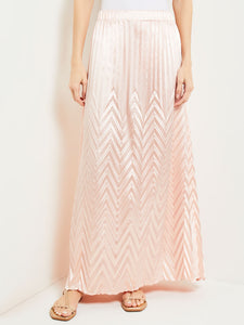 Maxi A-Line Skirt - Chevron Textured Crepe de Chine, Porcelain Pink | Misook