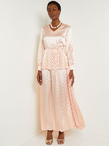 Belted Blouse - Chevron Textured Crepe de Chine, Porcelain Pink | Misook