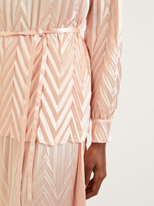 Belted Blouse - Chevron Textured Crepe de Chine, Porcelain Pink | Misook