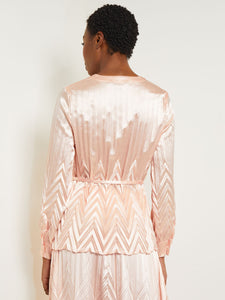 Belted Blouse - Chevron Textured Crepe de Chine, Porcelain Pink | Misook