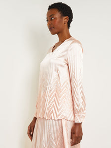 Belted Blouse - Chevron Textured Crepe de Chine, Porcelain Pink | Misook