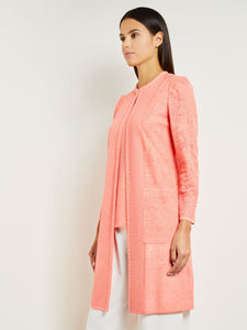 Heritage Tie-Waist Jacket - Jacquard Ottoman Knit, Ocean Coral | Misook