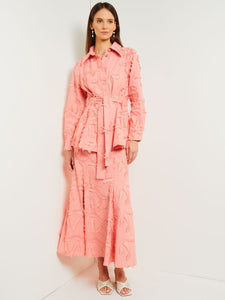 Tailored Button Front Jacket - Belted Fringe Applique Cotton, Ocean Coral | Misook