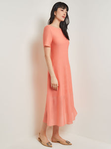 Midi A-Line Dress - Short Sleeve Burnout Knit, Ocean Coral | Misook