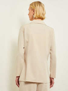 Modern Single Button Jacket - Lace Tie Detail Woven, Biscotti | Misook