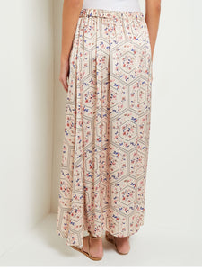 Maxi A-Line Pleated Skirt - Floral Print Crepe de Chine, Biscotti/Porcelain Pink/Ocean Coral/Mazarine/Charmeuse | Misook