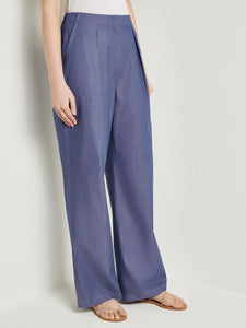 Zipper Fly Wide Leg Pants - Tailored Cotton, Mazarine | Misook