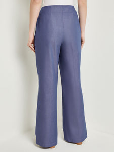 Zipper Fly Wide Leg Pants - Tailored Cotton, Mazarine | Misook