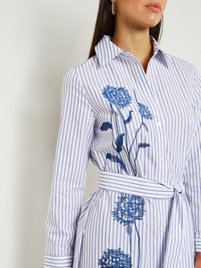 Midi A-Line Shirtdress - Embroidered Cotton Blend, Mazarine/White | Misook