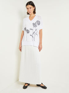 V-Neck Short Sleeve Tunic - Embroidered Crochet Knit, Black/White | Misook