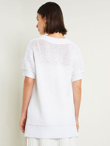 V-Neck Short Sleeve Tunic - Embroidered Crochet Knit, Black/White | Misook