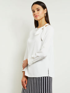 Side Tie-Neck Blouse - Crepe de Chine, White | Misook