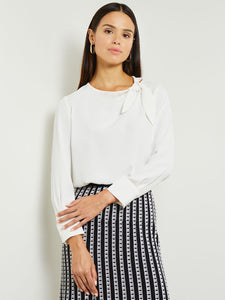 Side Tie-Neck Blouse - Crepe de Chine, White | Misook