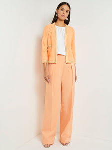 Open Neck Heritage Fit Jacket - Burnout Knit Chain Trim, Peach Blossom/Pale Gold | Misook