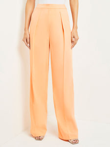 Zipper Fly Wide Leg Pants - Faux Cupro Silk, Peach Blossom | Misook