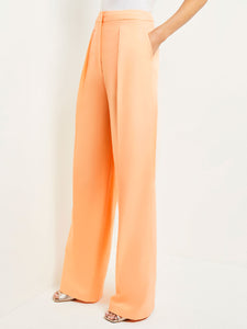 Zipper Fly Wide Leg Pants - Faux Cupro Silk, Peach Blossom | Misook