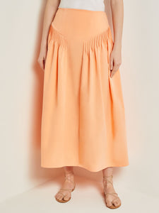 Godet Midi Skirt - Pleated Faux Cupro Silk, Peach Blossom | Misook