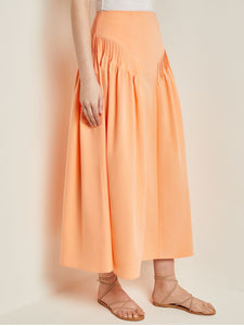 Godet Midi Skirt - Pleated Faux Cupro Silk, Peach Blossom | Misook