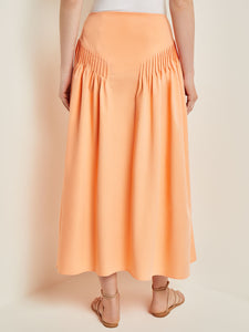 Godet Midi Skirt - Pleated Faux Cupro Silk, Peach Blossom | Misook