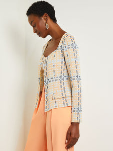 Sweetheart Neck Modern Fit Jacket - Plaid Jacquard Knit, Peach Blossom/Caribbean Mist/Pale Gold/Black/White | Misook