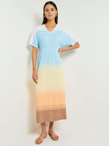 Midi Fit & Flare Dress - Soft Ombre Jacquard Knit, Caribbean Mist/White/Pale Gold/Peach Blossom/Black | Misook