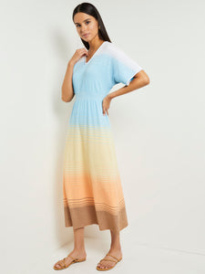 Midi Fit & Flare Dress - Soft Ombre Jacquard Knit, Caribbean Mist/White/Pale Gold/Peach Blossom/Black | Misook