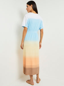 Midi Fit & Flare Dress - Soft Ombre Jacquard Knit, Caribbean Mist/White/Pale Gold/Peach Blossom/Black | Misook