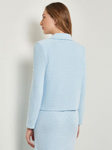 Modern Fit Lapel Collar Jacket - Tweed Knit, Caribbean Mist/White | Misook