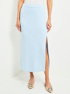 Midi Straight Skirt - Side Slit Tweed Knit, Caribbean Mist/White | Misook