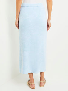 Midi Straight Skirt - Side Slit Tweed Knit, Caribbean Mist/White | Misook