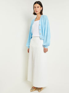 Relaxed Fit Button Front Jacket - Balloon Sleeve Soft Burnout Knit, Caribbean Mist | Misook