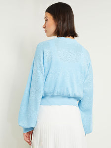 Relaxed Fit Button Front Jacket - Balloon Sleeve Soft Burnout Knit, Caribbean Mist | Misook